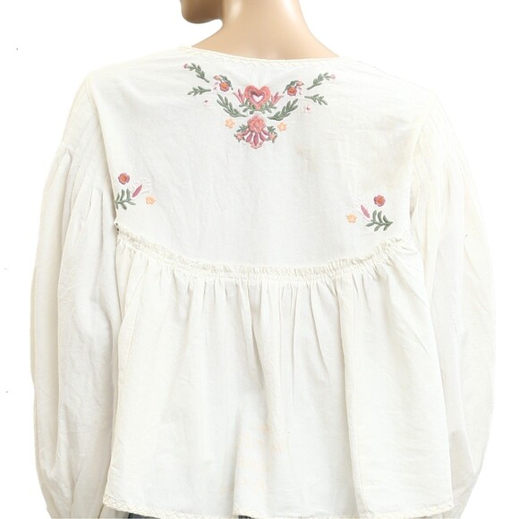 Free People Lucia Blouse Top Floral Embroidered Cotton Balloon Sleeve S 283596 - Picture 8 of 8